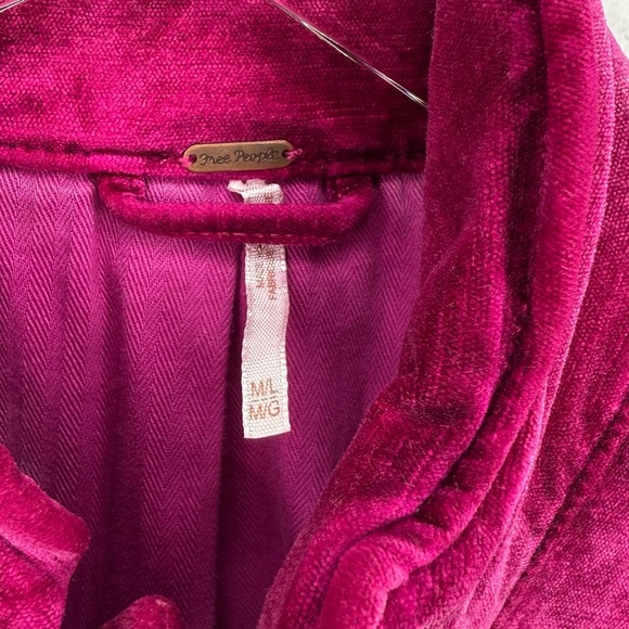 Free People Velvet Fuchsia Women’s Trucker Zip Up Jacket Sz M/L - Picture 4 of 14